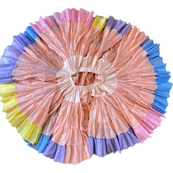 VTG Pastel rainbow square Dance crinoline skirt size small med peach 90s - Picture 9 of 9